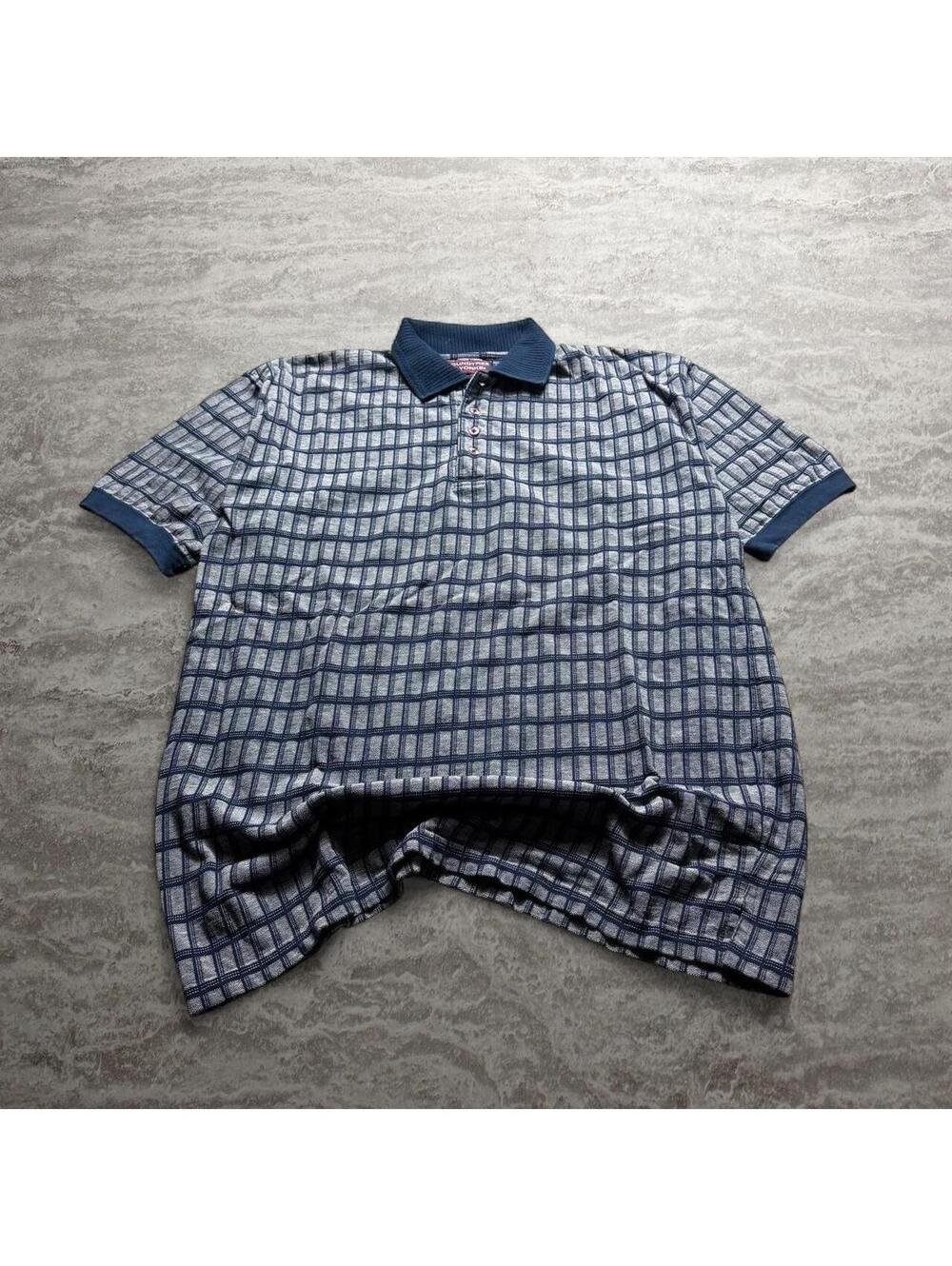Vintage Roundtree & Yorke Geometric Knit Polo Shirt Large Navy Gray